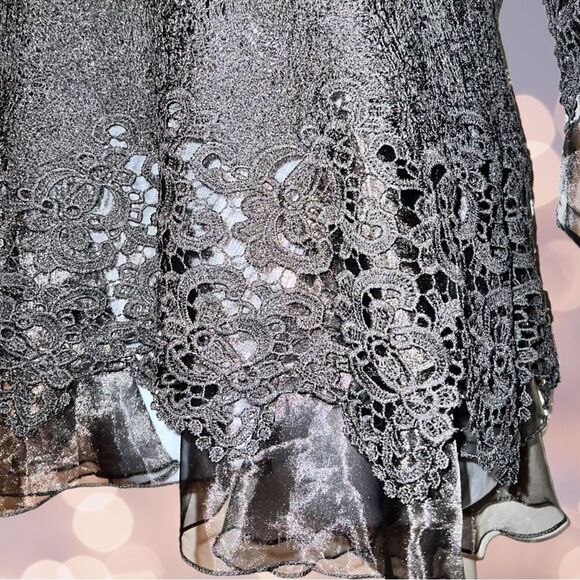 Gorgeous black sheer underneath and black lace overlay formal blouse - Picture 6 of 9